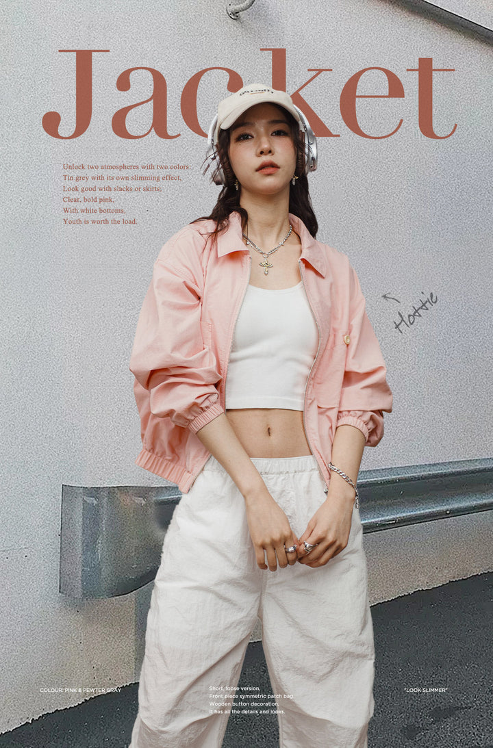 VAAGOON Women Baseball Collar Short Jacket