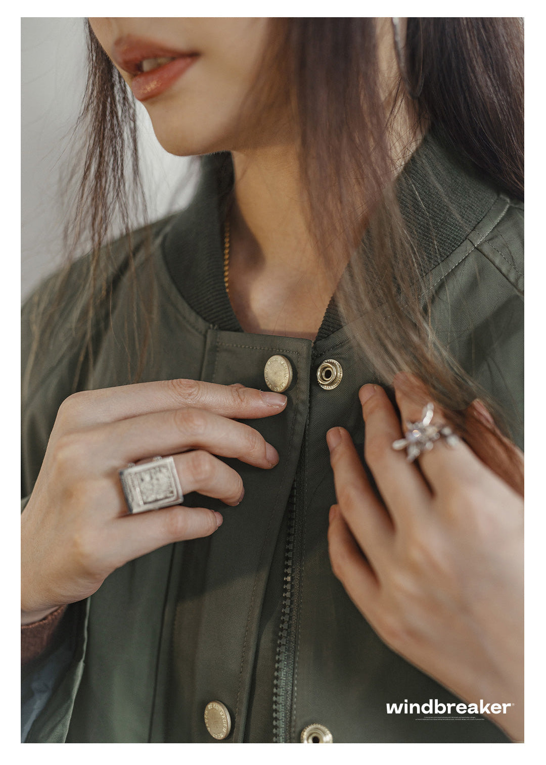 VAAGOON Retro Windbreaker Olive Green Mid-length Trench Coat