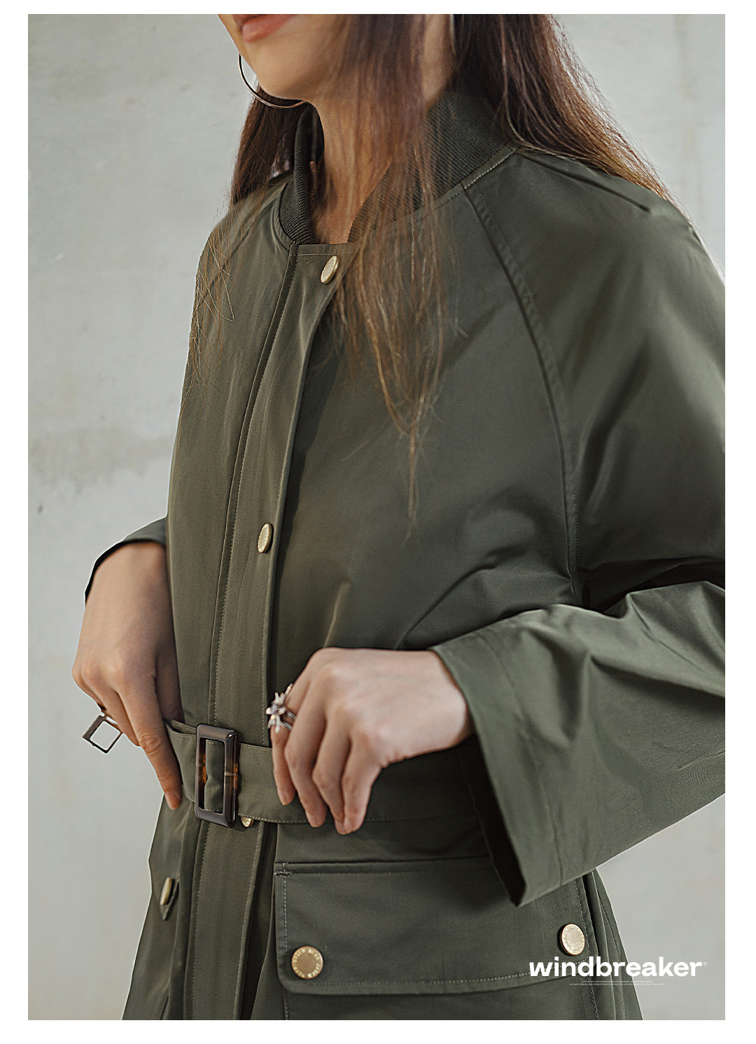 VAAGOON Retro Windbreaker Olive Green Mid-length Trench Coat