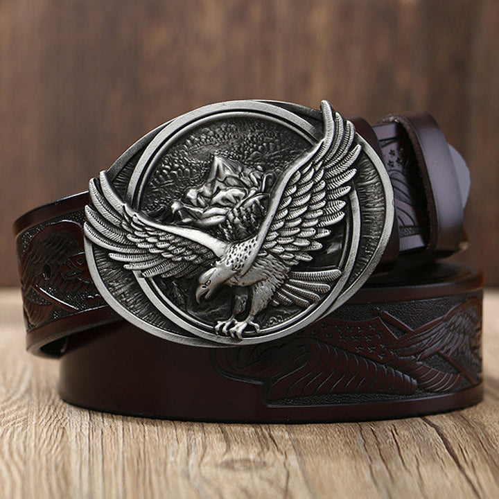 VAAGOON ML017 Oval Eagle Plate Buckle Genuine Leather Belt
