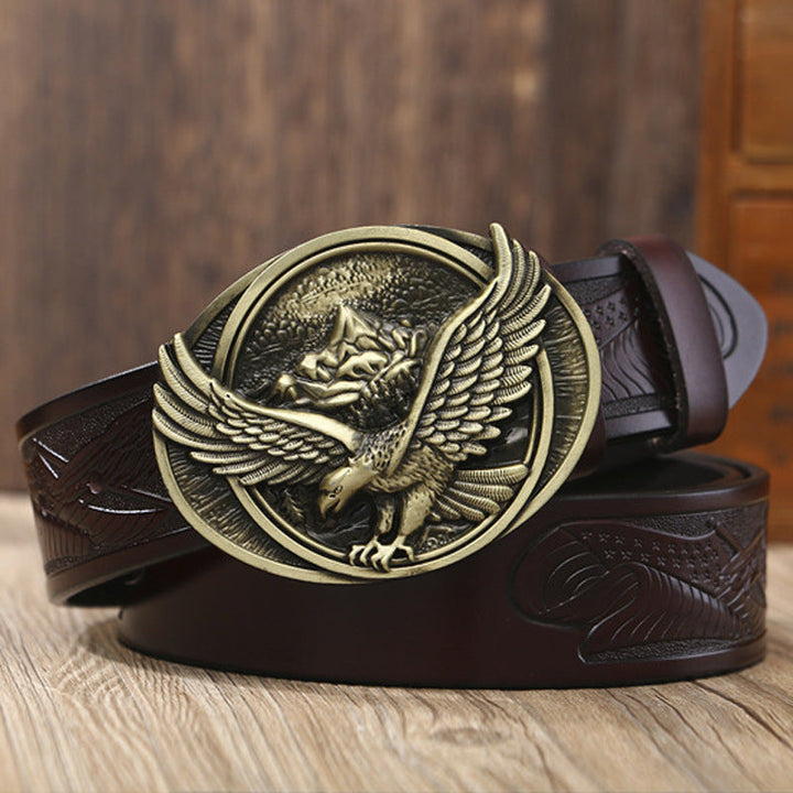 VAAGOON ML017 Oval Eagle Plate Buckle Genuine Leather Belt