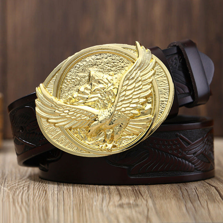 VAAGOON ML017 Oval Eagle Plate Buckle Genuine Leather Belt