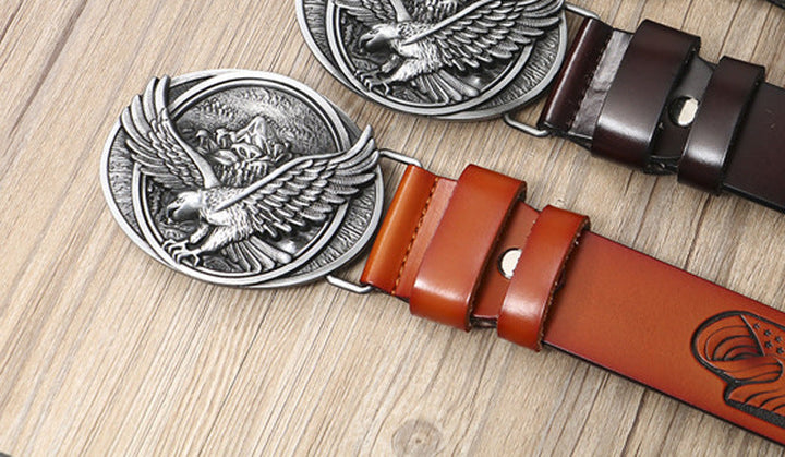 VAAGOON ML017 Oval Eagle Plate Buckle Genuine Leather Belt