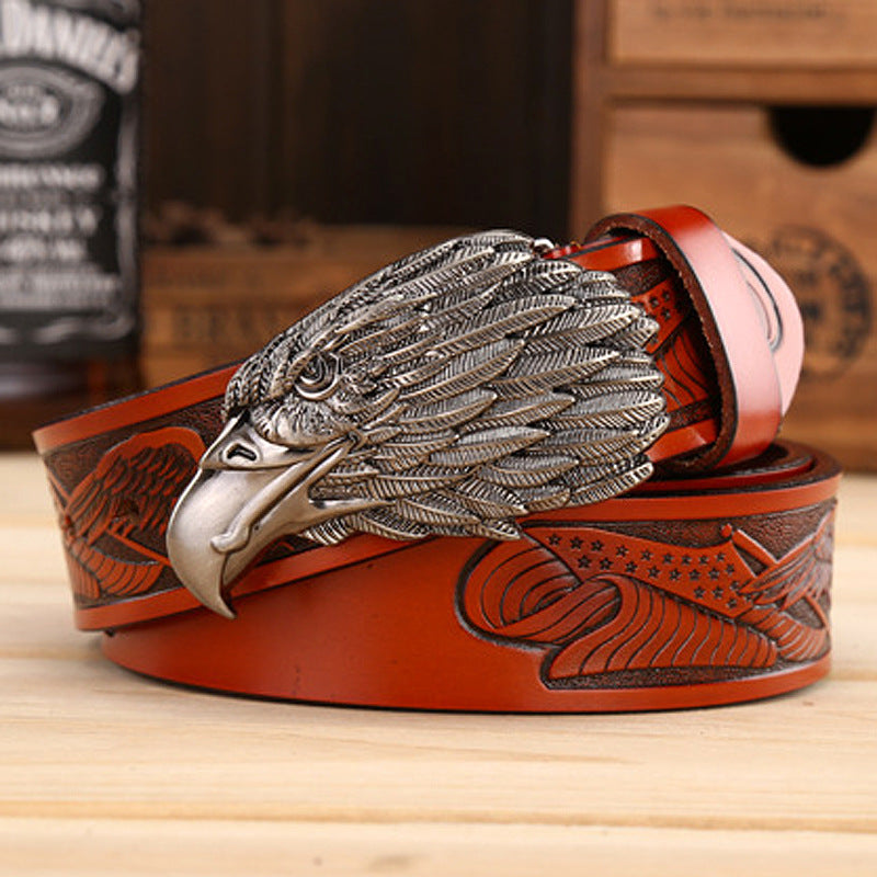 VAAGOON 4035 Black Eagle Embossed Leather Belt – Wide Eagle Buckle