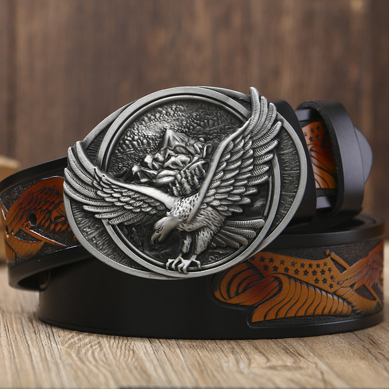 VAAGOON ML017 Oval Eagle Plate Buckle Genuine Leather Belt