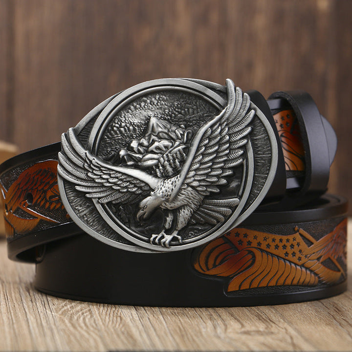 VAAGOON ML017 Oval Eagle Plate Buckle Genuine Leather Belt