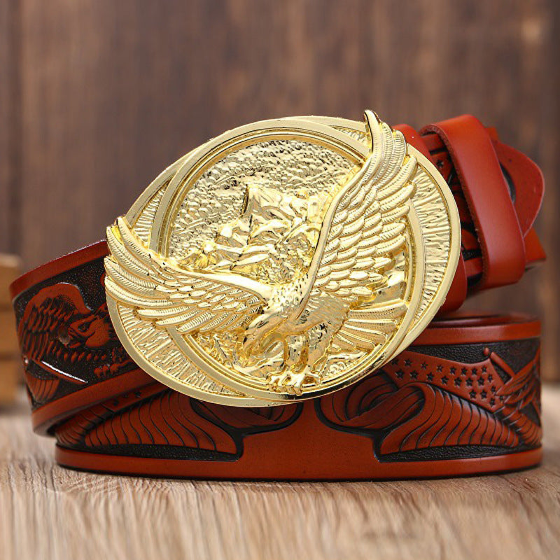 VAAGOON ML017 Oval Eagle Plate Buckle Genuine Leather Belt