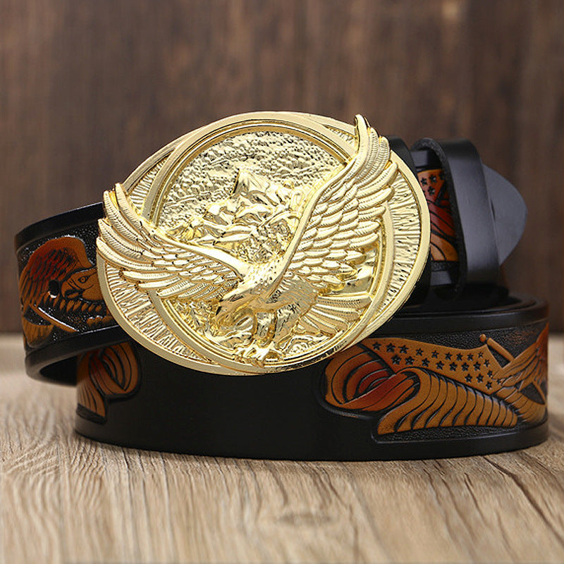 VAAGOON ML017 Oval Eagle Plate Buckle Genuine Leather Belt