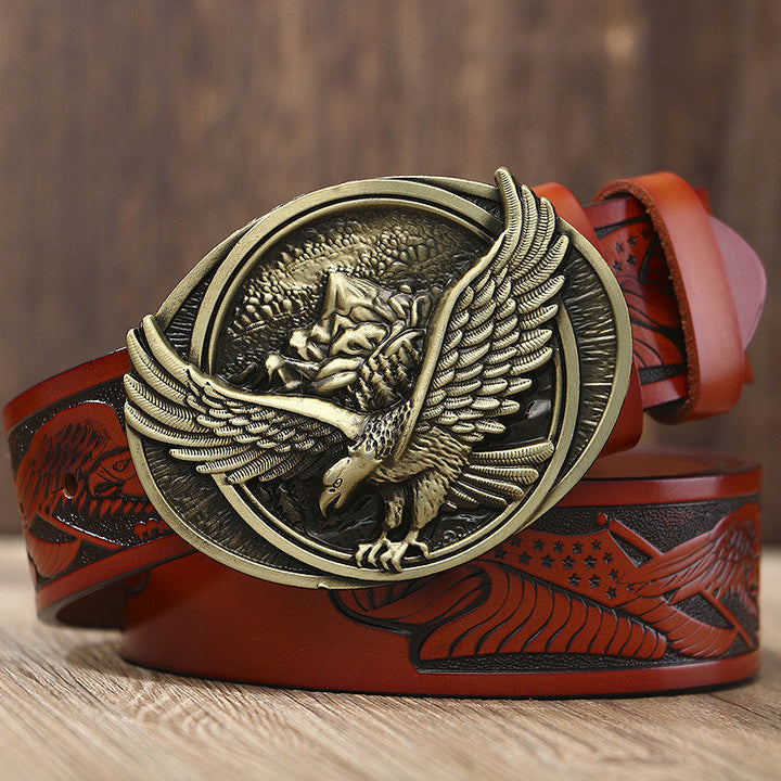 VAAGOON ML017 Oval Eagle Plate Buckle Genuine Leather Belt
