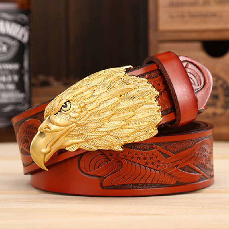 VAAGOON 4035 Black Eagle Embossed Leather Belt – Wide Eagle Buckle