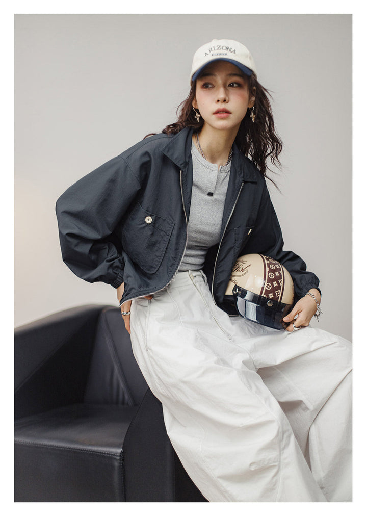 VAAGOON Women Baseball Collar Short Jacket