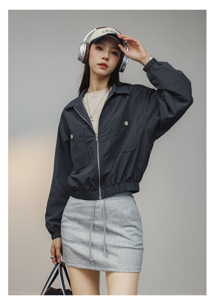 VAAGOON Women Baseball Collar Short Jacket