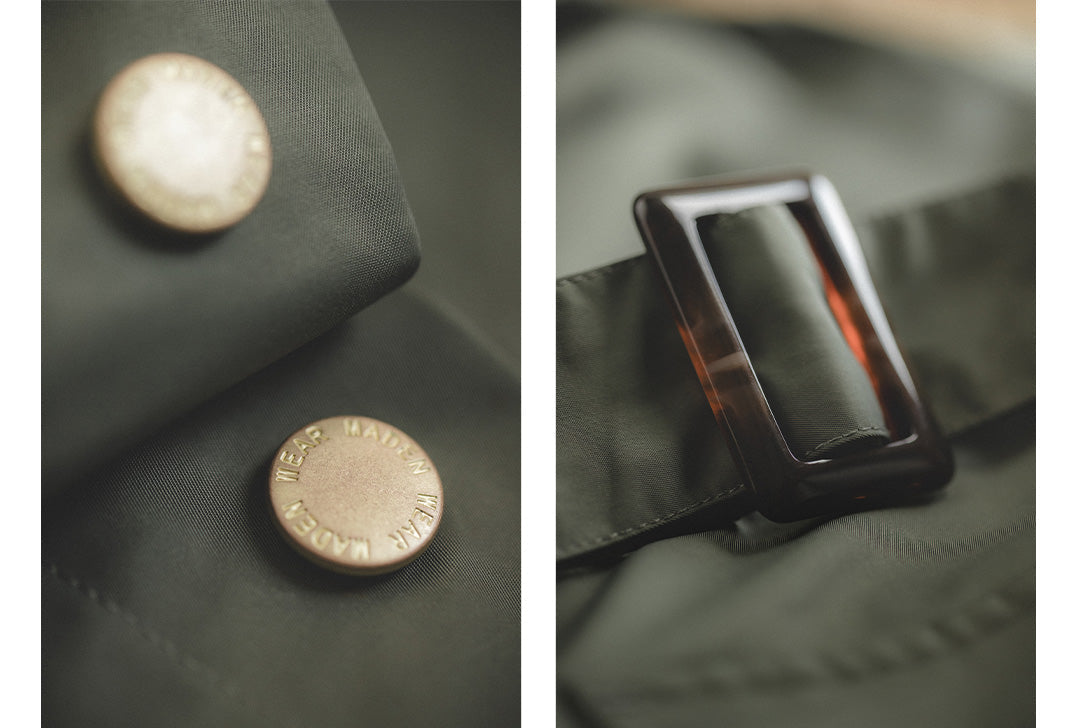 VAAGOON Retro Windbreaker Olive Green Mid-length Trench Coat