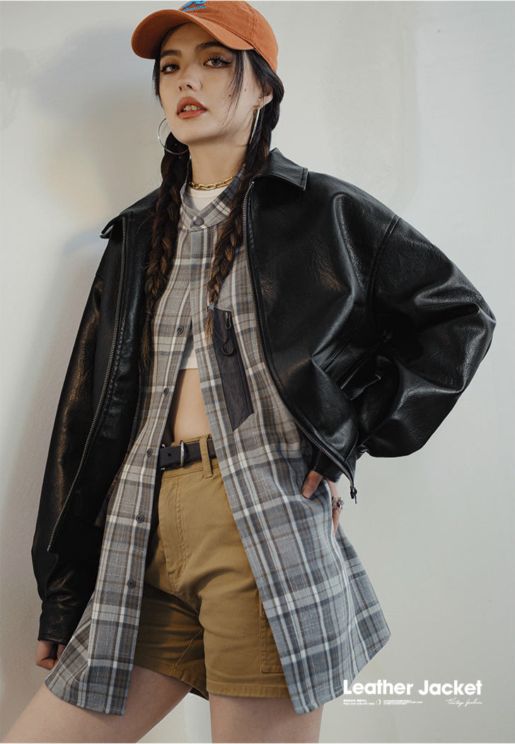 VAAGOON Retro Black Biker Jacket