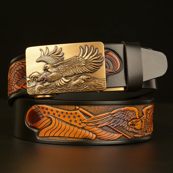 VAAGOON 4022 Black Eagle Embossed Leather Belt – Wide Eagle Buckle