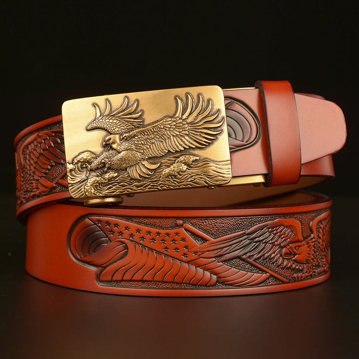 VAAGOON 4022 Black Eagle Embossed Leather Belt – Wide Eagle Buckle