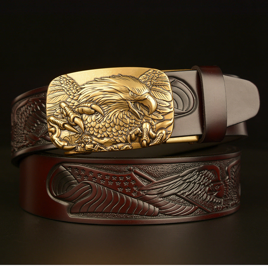 VAAGOON 4025 Black Eagle Embossed Leather Belt – Wide Eagle Buckle