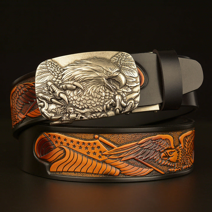 VAAGOON 4025 Black Eagle Embossed Leather Belt – Wide Eagle Buckle