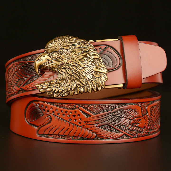 VAAGOON Black Eagle Patterned Three-Layer Leather Belt – Wide Eagle Buckle