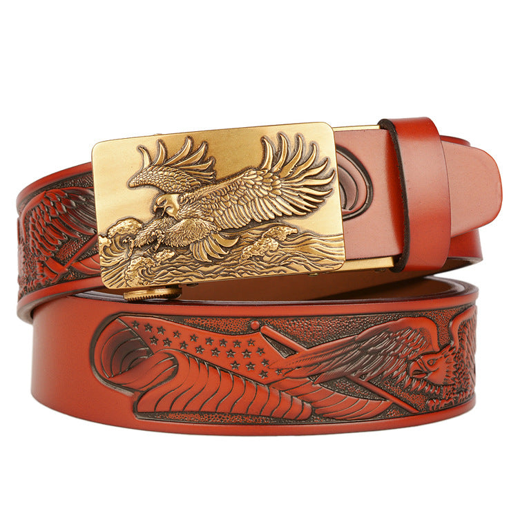 VAAGOON 4022 Black Eagle Embossed Leather Belt – Wide Eagle Buckle