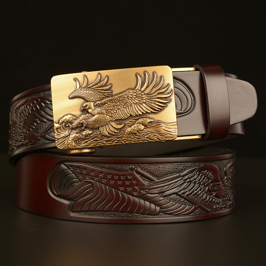 VAAGOON 4022 Black Eagle Embossed Leather Belt – Wide Eagle Buckle