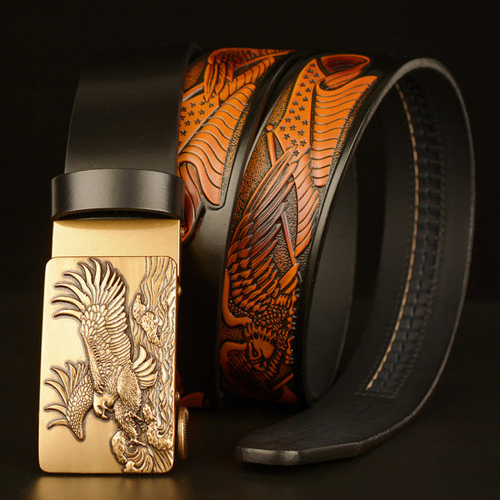 VAAGOON 4022 Black Eagle Embossed Leather Belt – Wide Eagle Buckle