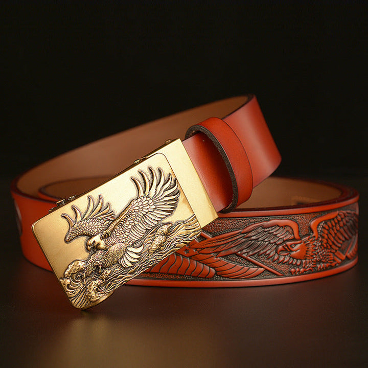 VAAGOON 4022 Black Eagle Embossed Leather Belt – Wide Eagle Buckle