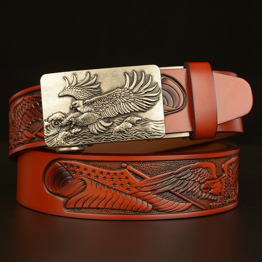 VAAGOON 4022 Black Eagle Embossed Leather Belt – Wide Eagle Buckle