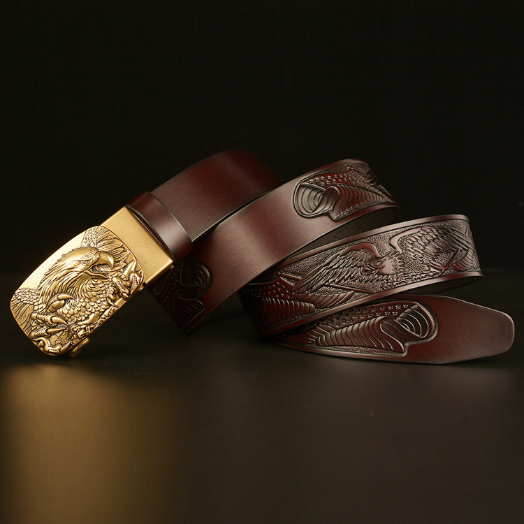 VAAGOON 4025 Black Eagle Embossed Leather Belt – Wide Eagle Buckle