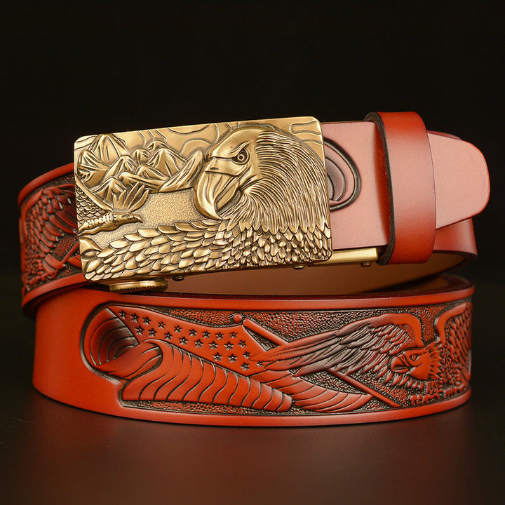 VAAGOON Black Eagle Head Buckle Genuine Leather Belt – GY055 Model