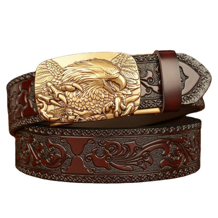 VAAGOON Engraved Black Claw Pattern Genuine Leather Belt 05 – Eagle Buckle