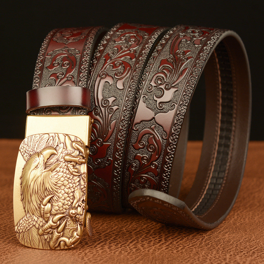 VAAGOON Engraved Black Claw Pattern Genuine Leather Belt 05 – Eagle Buckle
