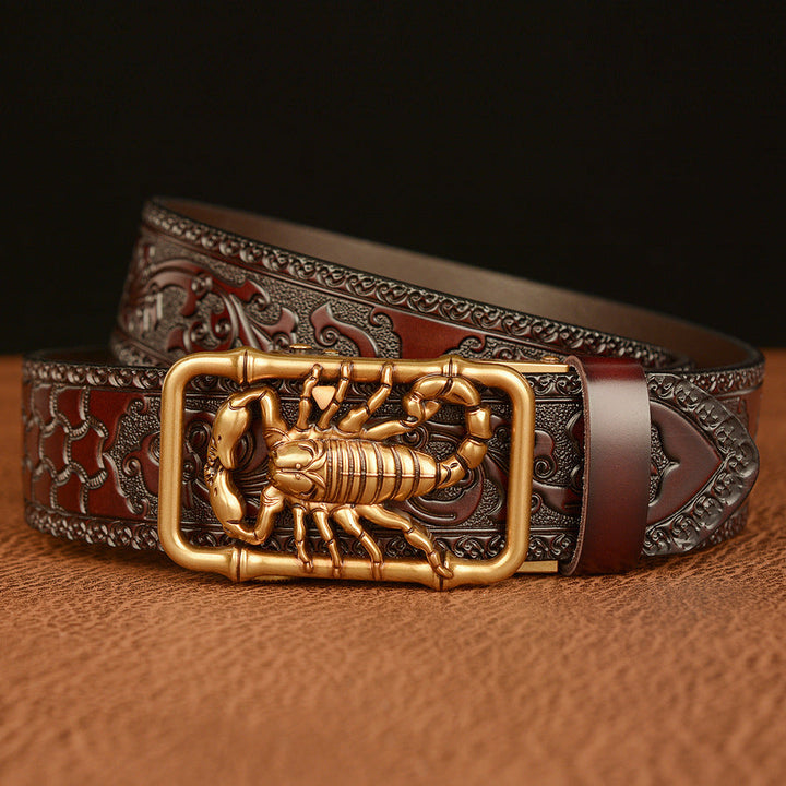 VAAGOON Engraved Black Scorpion Pattern Genuine Leather Belt – Scorpion Buckle