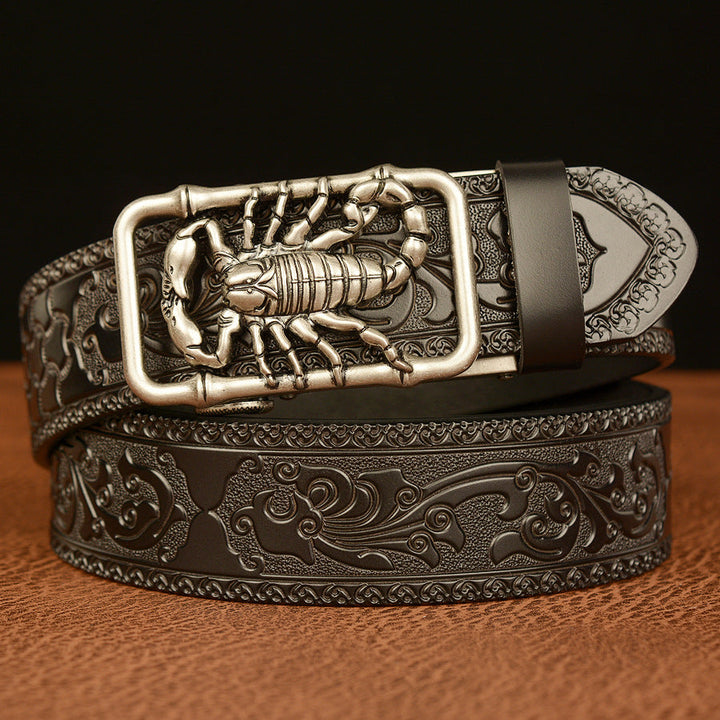 VAAGOON Engraved Black Scorpion Pattern Genuine Leather Belt – Scorpion Buckle