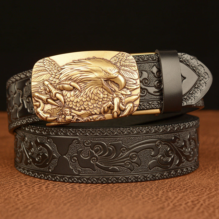 VAAGOON Engraved Black Claw Pattern Genuine Leather Belt 05 – Eagle Buckle