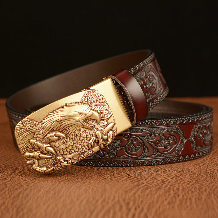 VAAGOON Engraved Black Claw Pattern Genuine Leather Belt 05 – Eagle Buckle