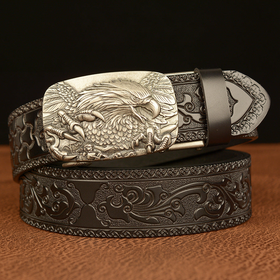 VAAGOON Engraved Black Claw Pattern Genuine Leather Belt 05 – Eagle Buckle