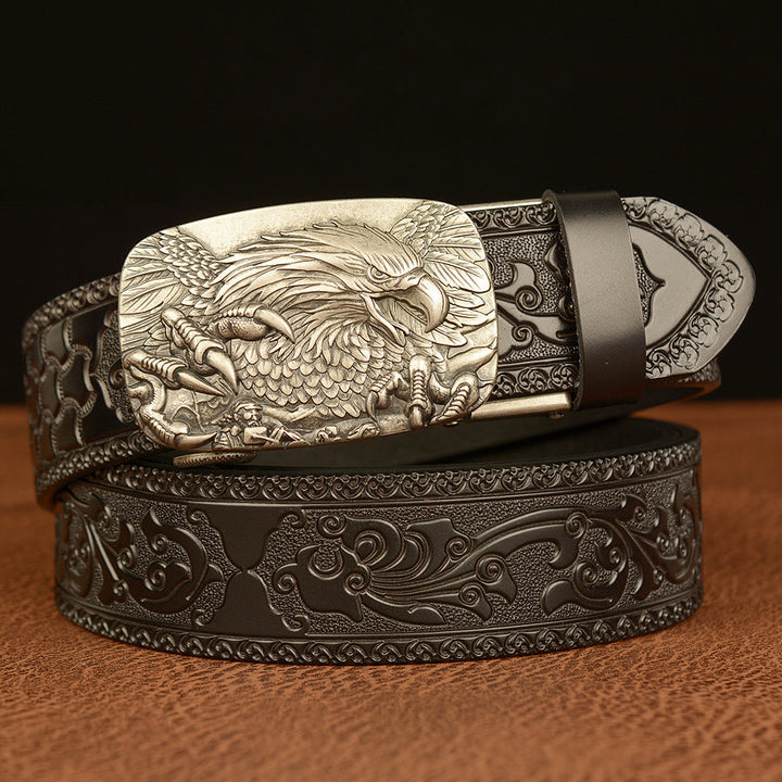 VAAGOON Engraved Black Claw Pattern Genuine Leather Belt 05 – Eagle Buckle