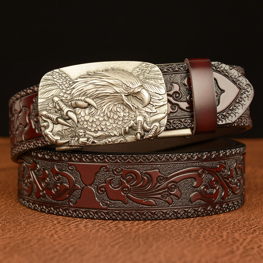VAAGOON Engraved Black Claw Pattern Genuine Leather Belt 05 – Eagle Buckle