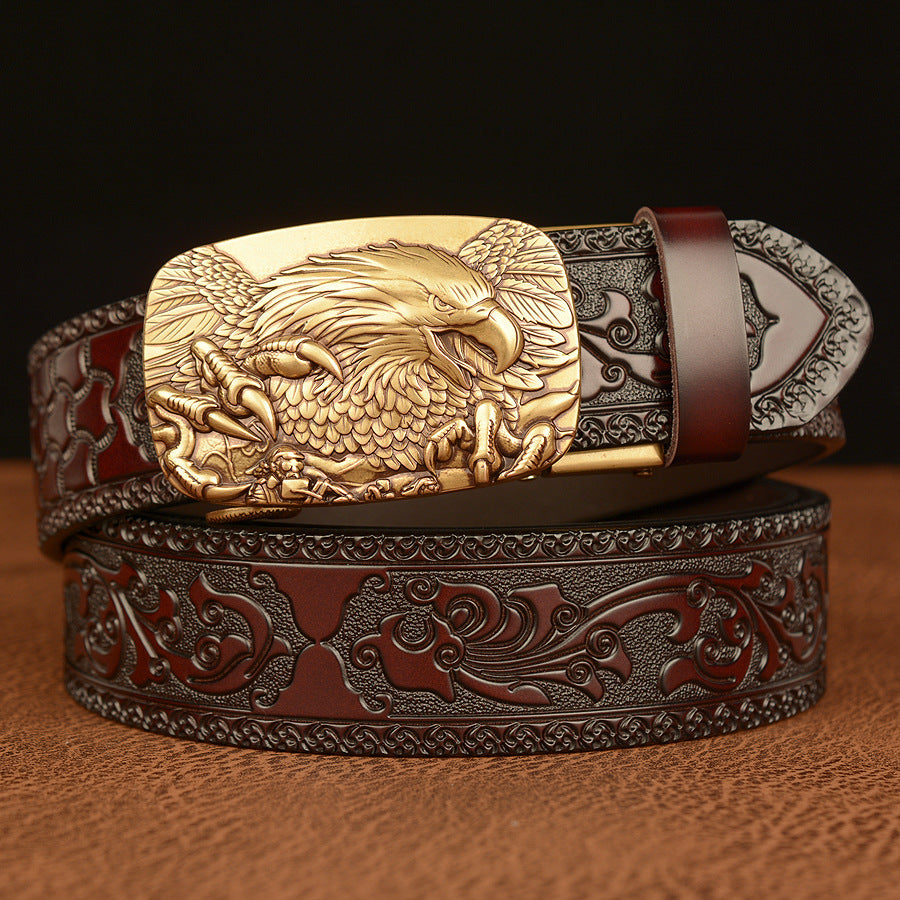 VAAGOON Engraved Black Claw Pattern Genuine Leather Belt 05 – Eagle Buckle