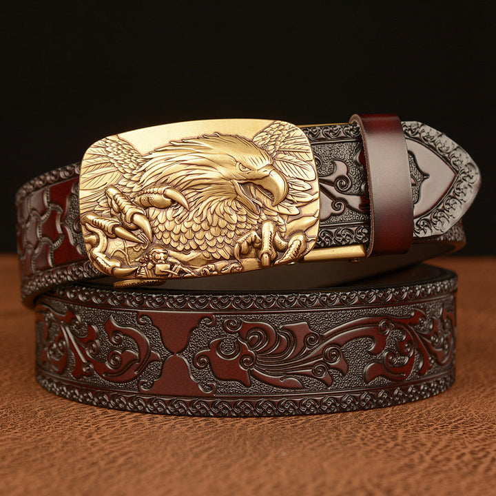 VAAGOON Engraved Black Claw Pattern Genuine Leather Belt 05 – Eagle Buckle