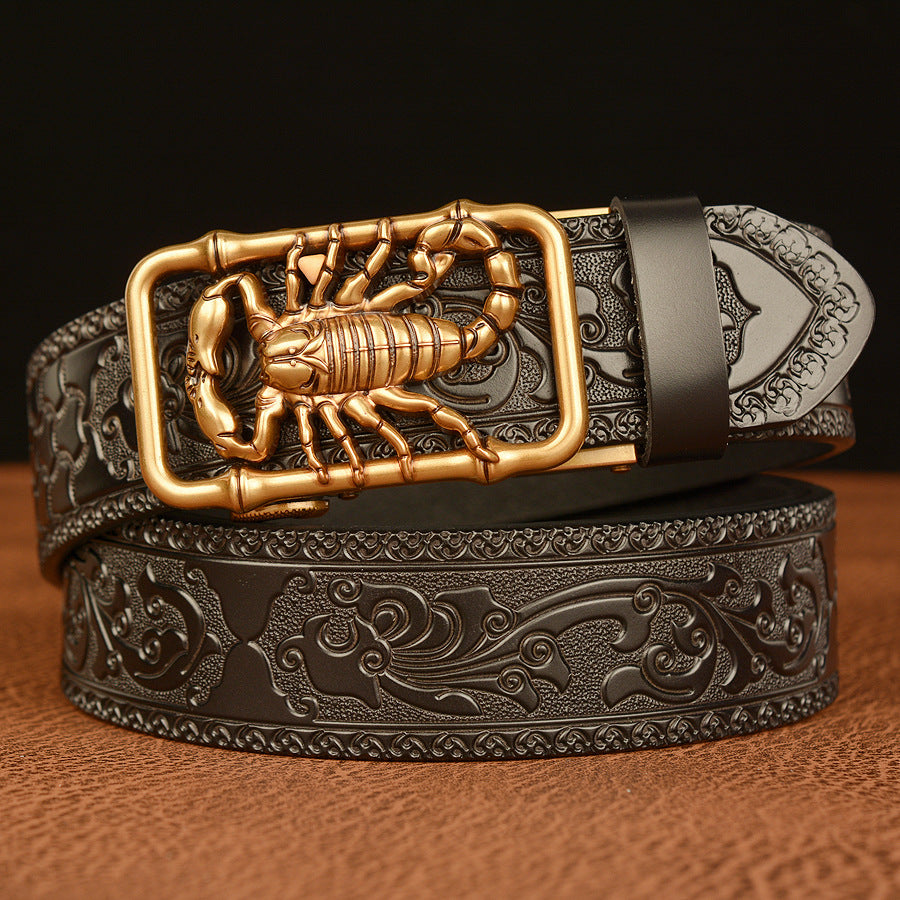 VAAGOON Engraved Black Scorpion Pattern Genuine Leather Belt – Scorpion Buckle