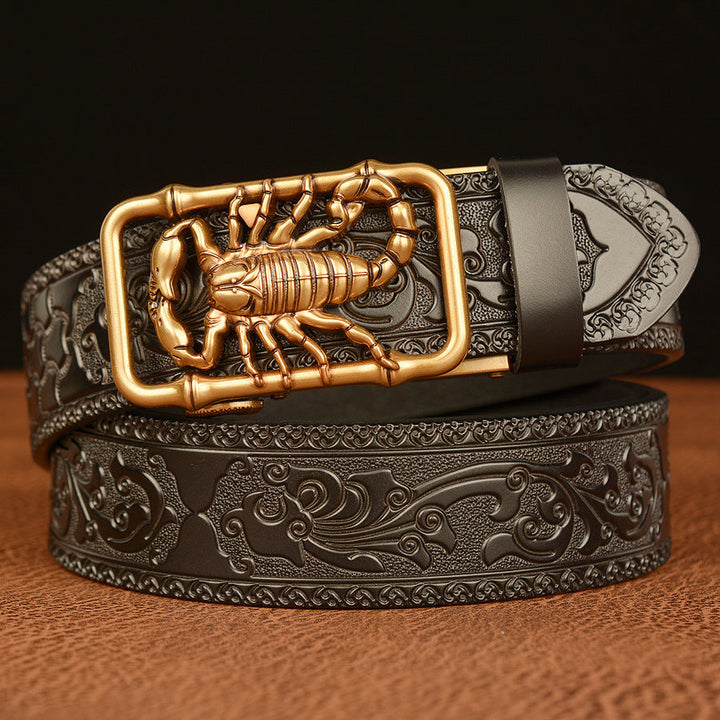 VAAGOON Engraved Black Scorpion Pattern Genuine Leather Belt – Scorpion Buckle