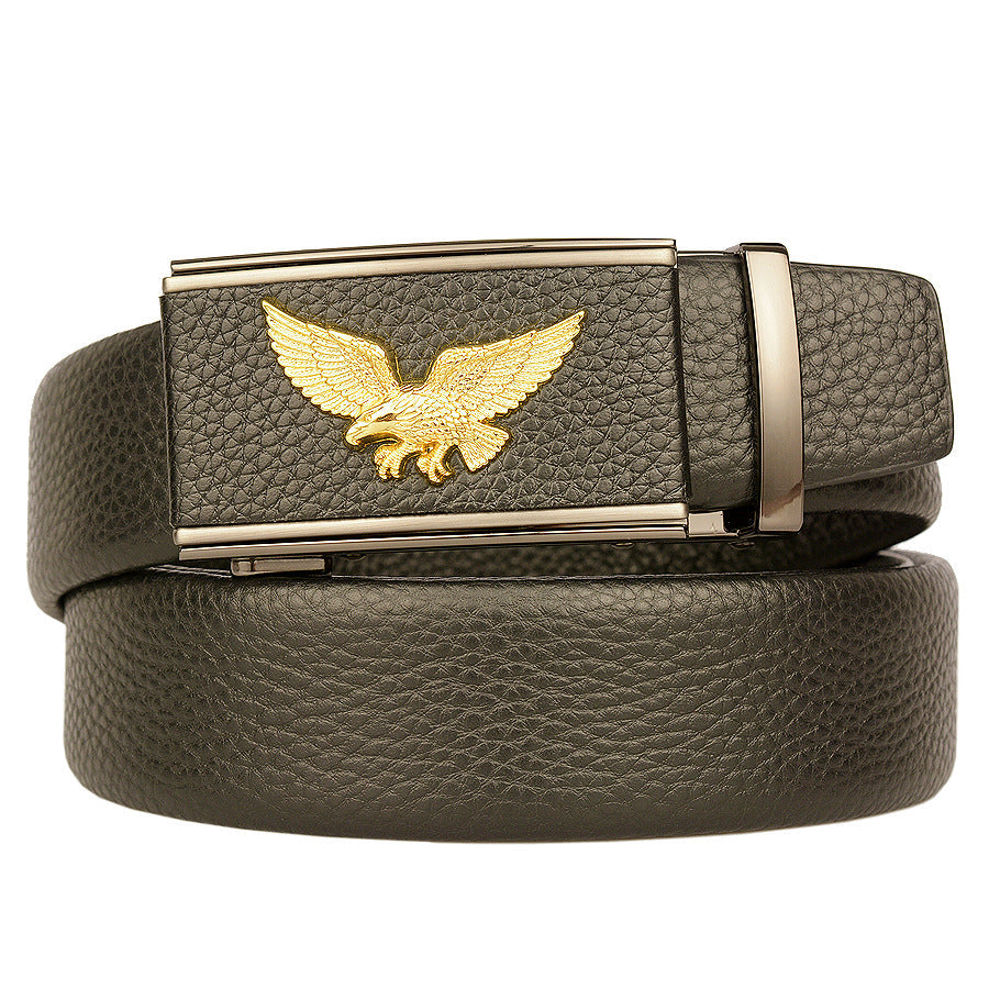 VAAGOON Black Edged Genuine Leather Belt – Square Eagle Model