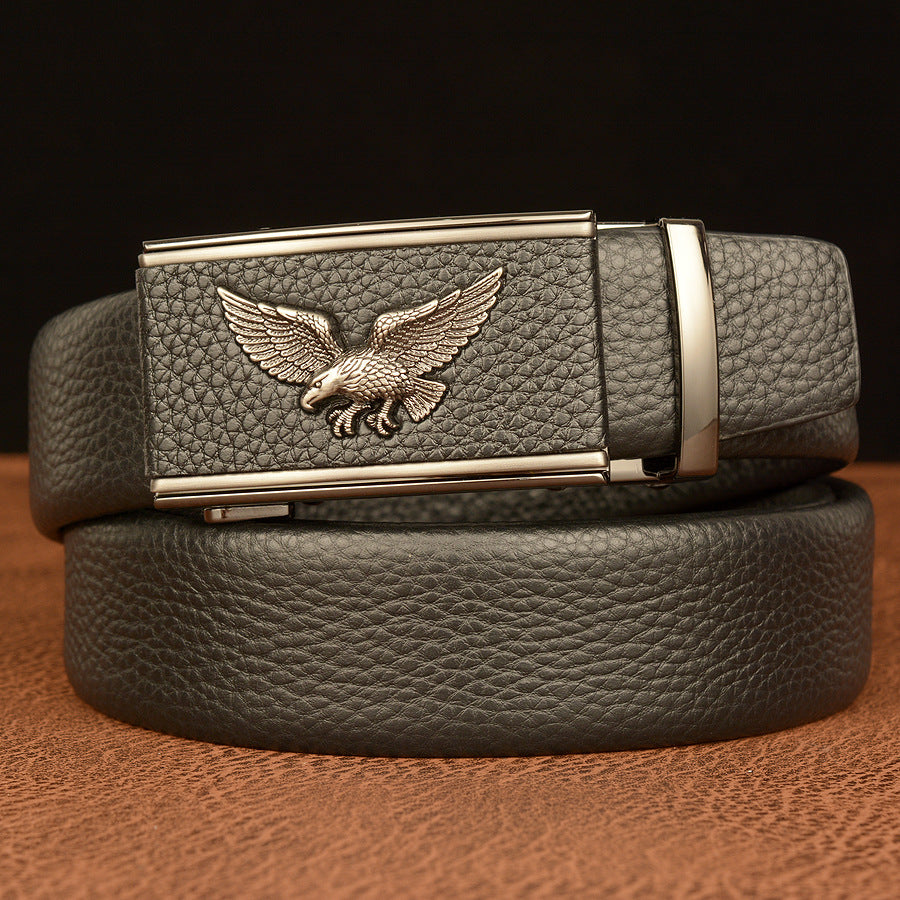 VAAGOON Black Edged Genuine Leather Belt – Square Eagle Model