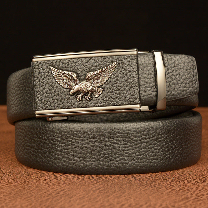 VAAGOON Black Edged Genuine Leather Belt – Square Eagle Model