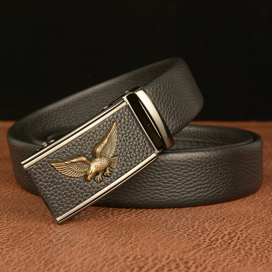 VAAGOON Black Edged Genuine Leather Belt – Square Eagle Model