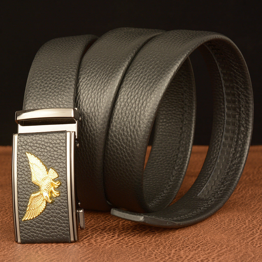 VAAGOON Black Edged Genuine Leather Belt – Square Eagle Model