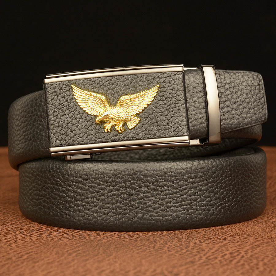 VAAGOON Black Edged Genuine Leather Belt – Square Eagle Model