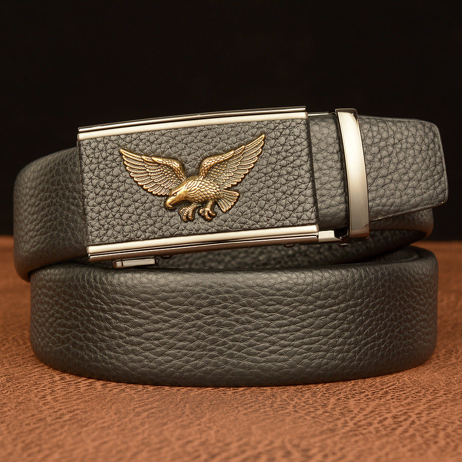 VAAGOON Black Edged Genuine Leather Belt – Square Eagle Model